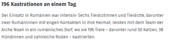 Ein Artikel über das Kastrationsprojekt der Arche Noah-Aktiver Tierschutz Austria in Rumänien.