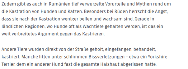 Ein Artikel über das Kastrationsprojekt der Arche Noah-Aktiver Tierschutz Austria in Rumänien.
