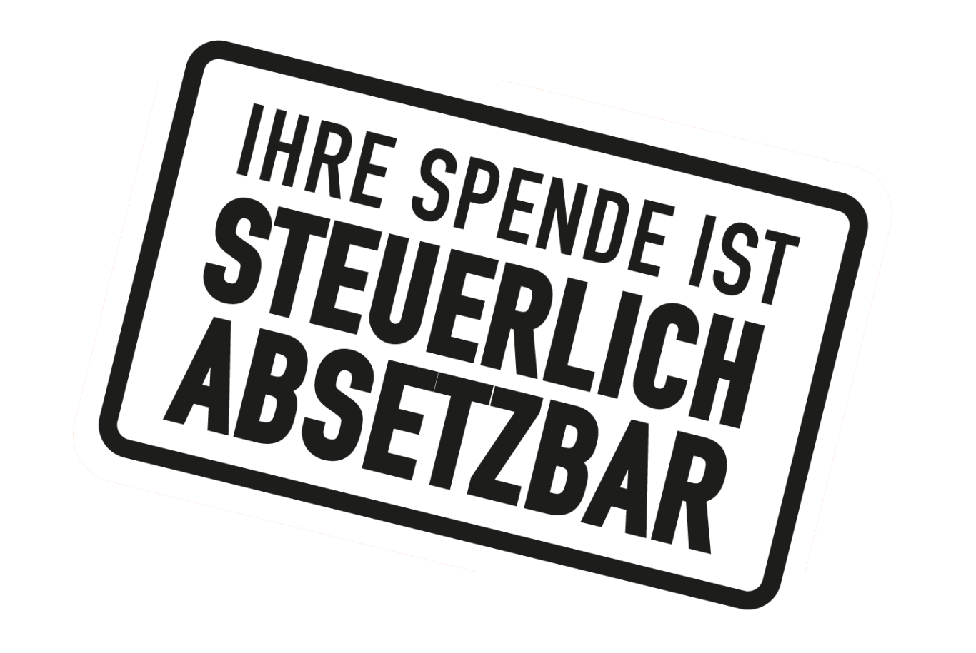 Spendenmarke mit dem Text: „Ihre Spende ist steuerlich absetzbar.“