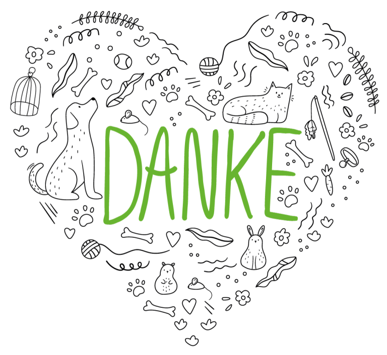 Herz aus Tiermotiven mit dem Wort "DANKE" in der Mitte.