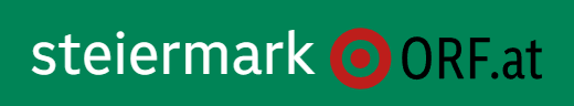 Logo der ORF Steiermark auf grünem Hintergrund mit rotem Symbol.