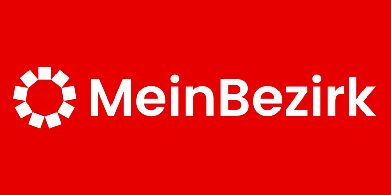 Logo von MeinBezirk auf rotem Hintergrund.